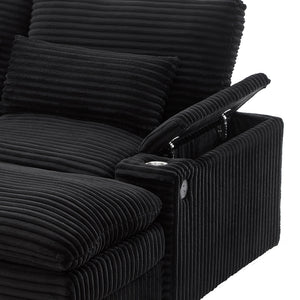 Convertible Loveseat Sofa With Storage, USB Ports, Cup Holders