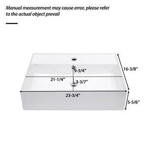 Modern Ceramic Rectangular Wall Mounted Bathroom Sink With Faucet Hole & Overflow