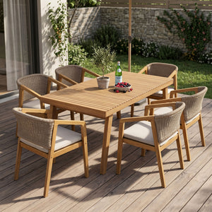 7-Piece Outdoor Acacia Wood Dining Set, 69" Rectangular Patio Table & 6 Mix