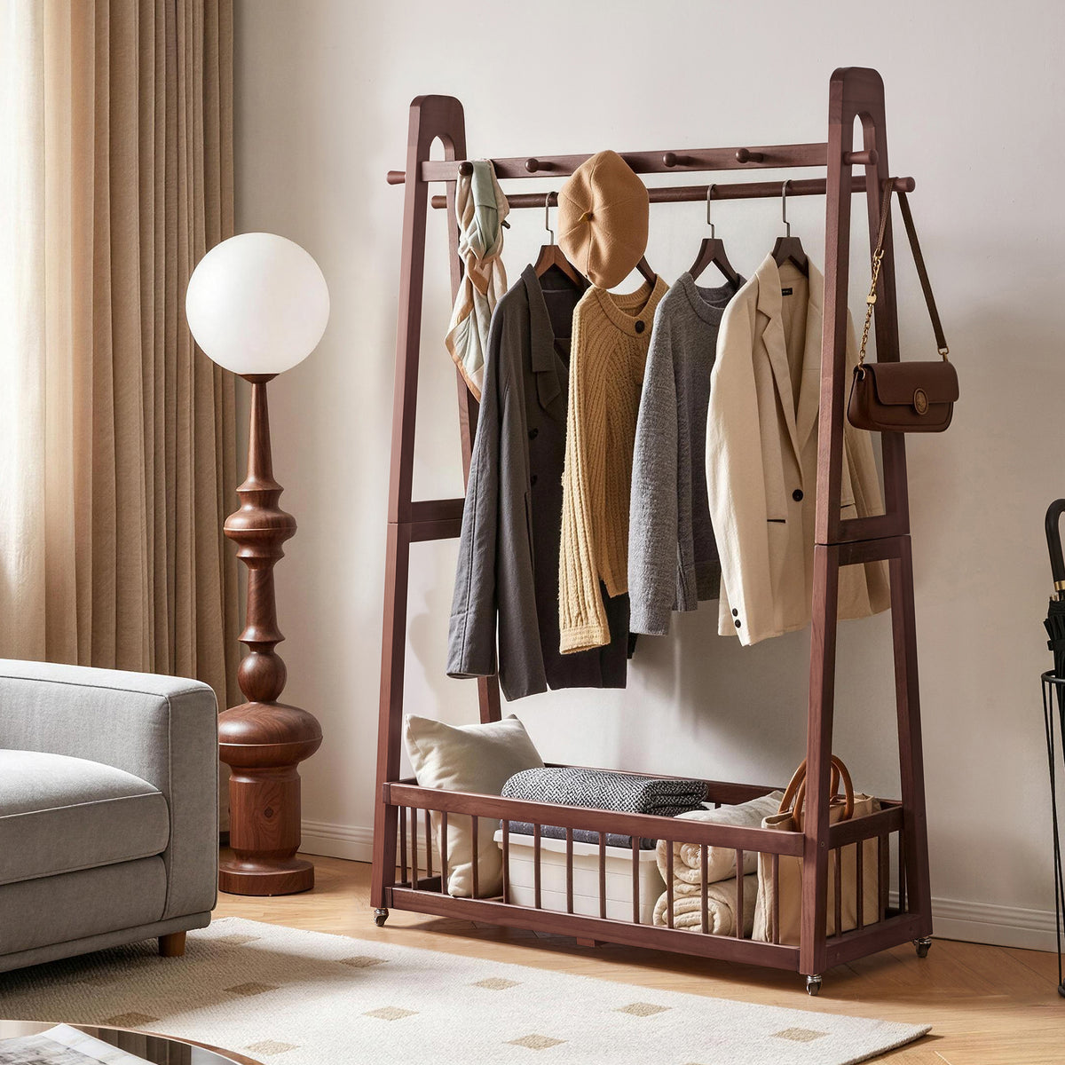 Solid Wood Freestanding Clothing Garment Rack