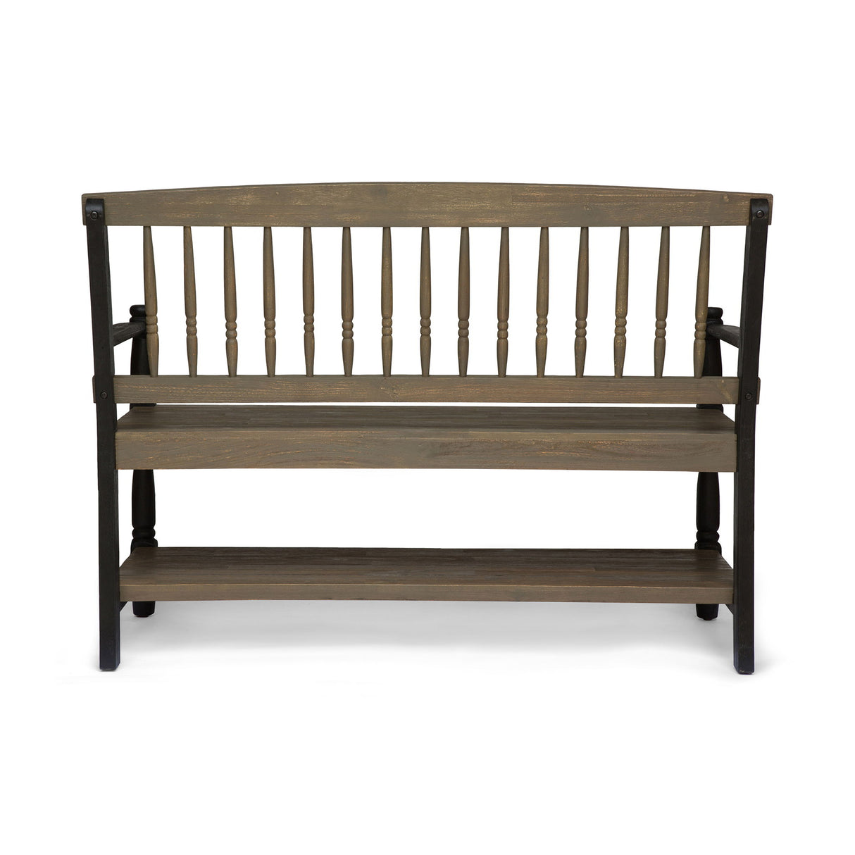 Slatted Bench With Built In Shelf