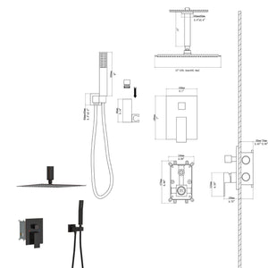 Dual Shower Head 16" Ceiling Mount Square Shower System With Rough In Valve
