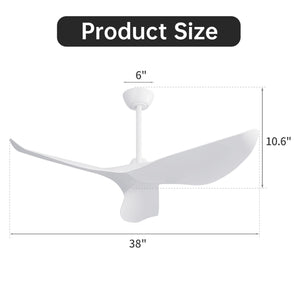 Ceiling Fan Without Light, DC Motor Remote Control Fan For Indoor / Outdoor Use - White
