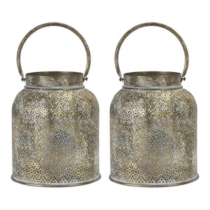 Punched bronze metal candle holder (set of 2)
