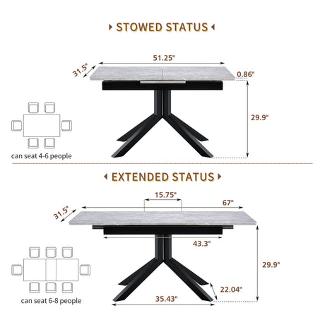 Rectangular Dining Table With Geometric Legs For Dining Room - Light Gray