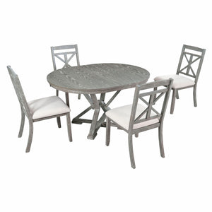 Dining Set With Extendable Round Table And 4 Upholstered Chairs