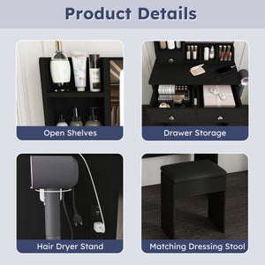 Modern Small Vanity Desk With 3 LED Lighting Modes, 3 Drawers