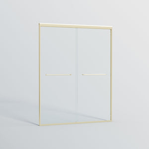 Double Sliding Shower Door, Semi-Frameless Bypass Bathroom Sliding Door With 1/4" (6 Mm) Tempered Glass For Walk-In Shower