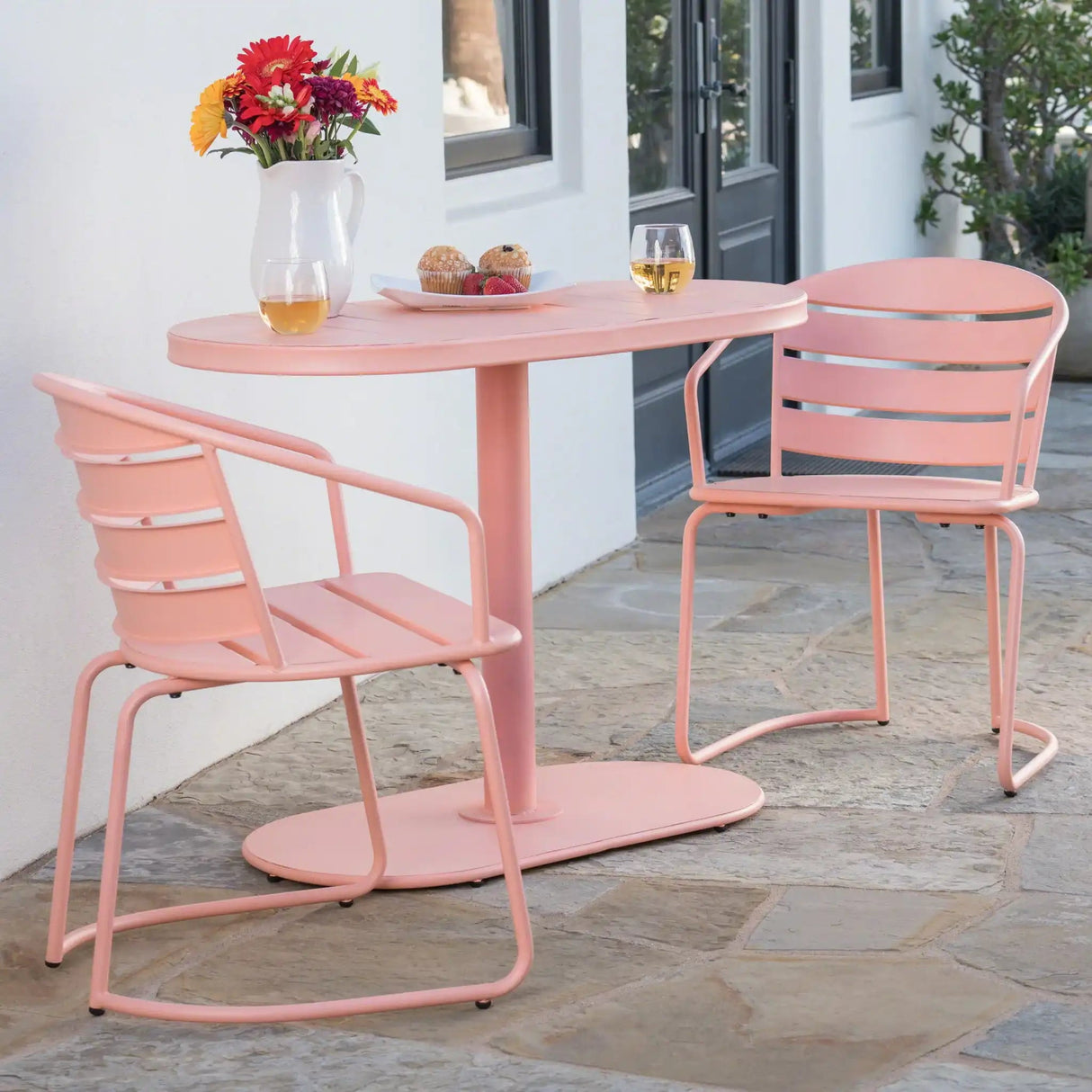 3 Piece Elegant Outdoor Bistro Set With 2 Chairs And Oval Table - Best Buy Furniture