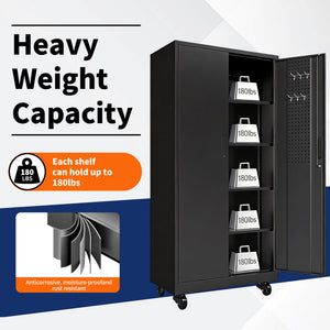 Heavy Duty Metal Storage Cabinet with Doors and Wheels