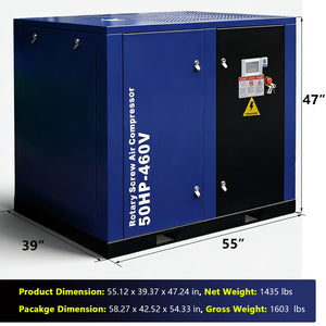 50HP Rotary Screw Air Compressor, 219CFM, 125PSI, 460V 3-Phase