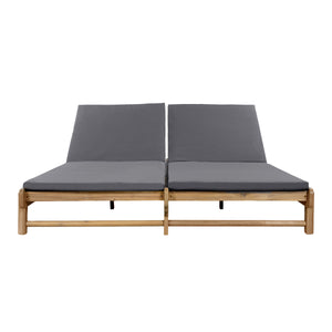 Light Teak Acacia Wood Double Chaise Lounger Set
