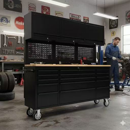 72" Heavy Duty Rolling Tool Storage Cabinet with Power Strip
