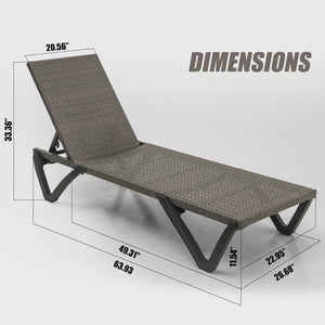 Pool Lounge Chairs Set of 2, Wicker Adjustable Outdoor Chaise Lounge with Wheels