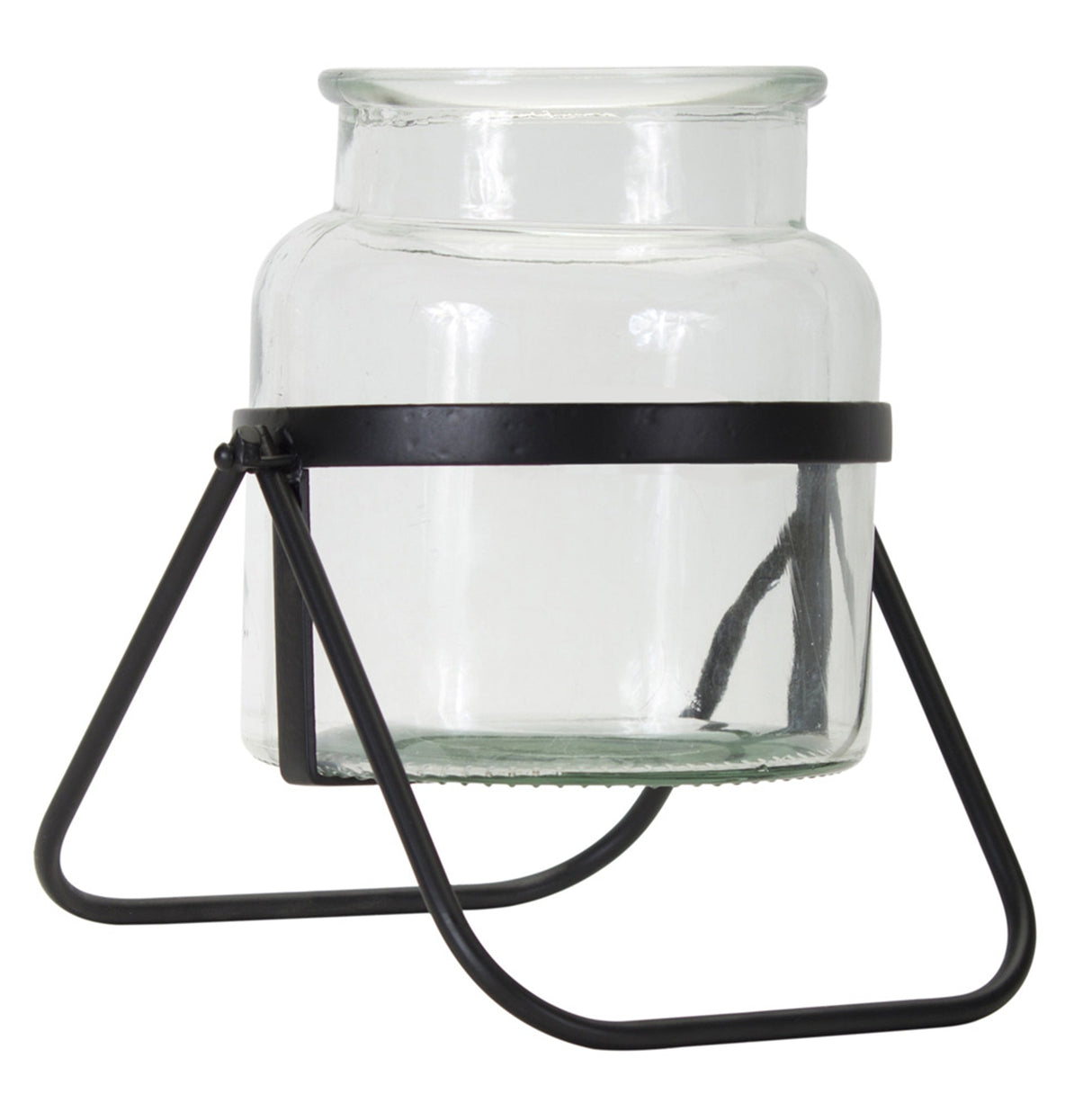 Modern Jar Vase in Meatl Stand (Set of 2)