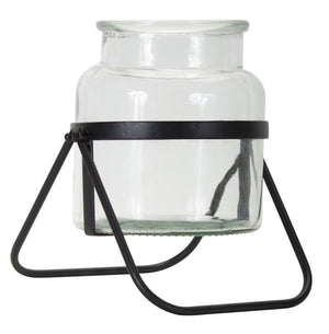 Modern Jar Vase in Meatl Stand (Set of 2)