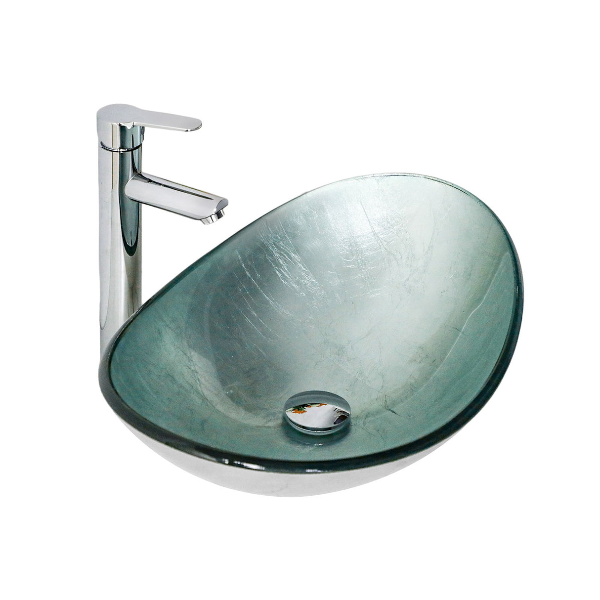 Tempered Glass Vessel Sink With Boat Shape Pop-Up Drain