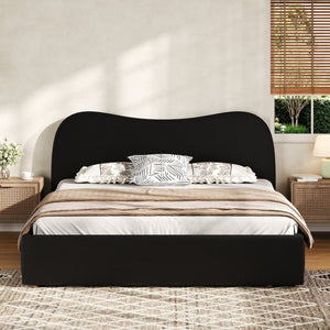 Queen Size Upholstered Platform Bed with Wooden Slats
