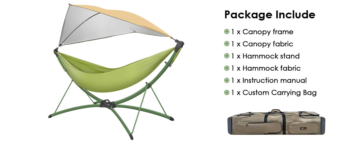 Portable Outdoor Hammock with Quick-Fold Stand and Adjustable Sunshade