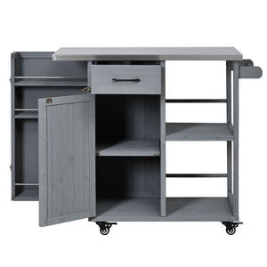 Outdoor Kitchen Island Prep Station With Lockable Wheels, Ample Storage, Towel & Spice Racks