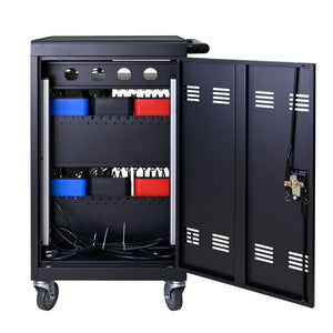 32 Bit Device Charging Trolley For Tablets And Laptops With Cable Management, Removable Doors - Matte Black