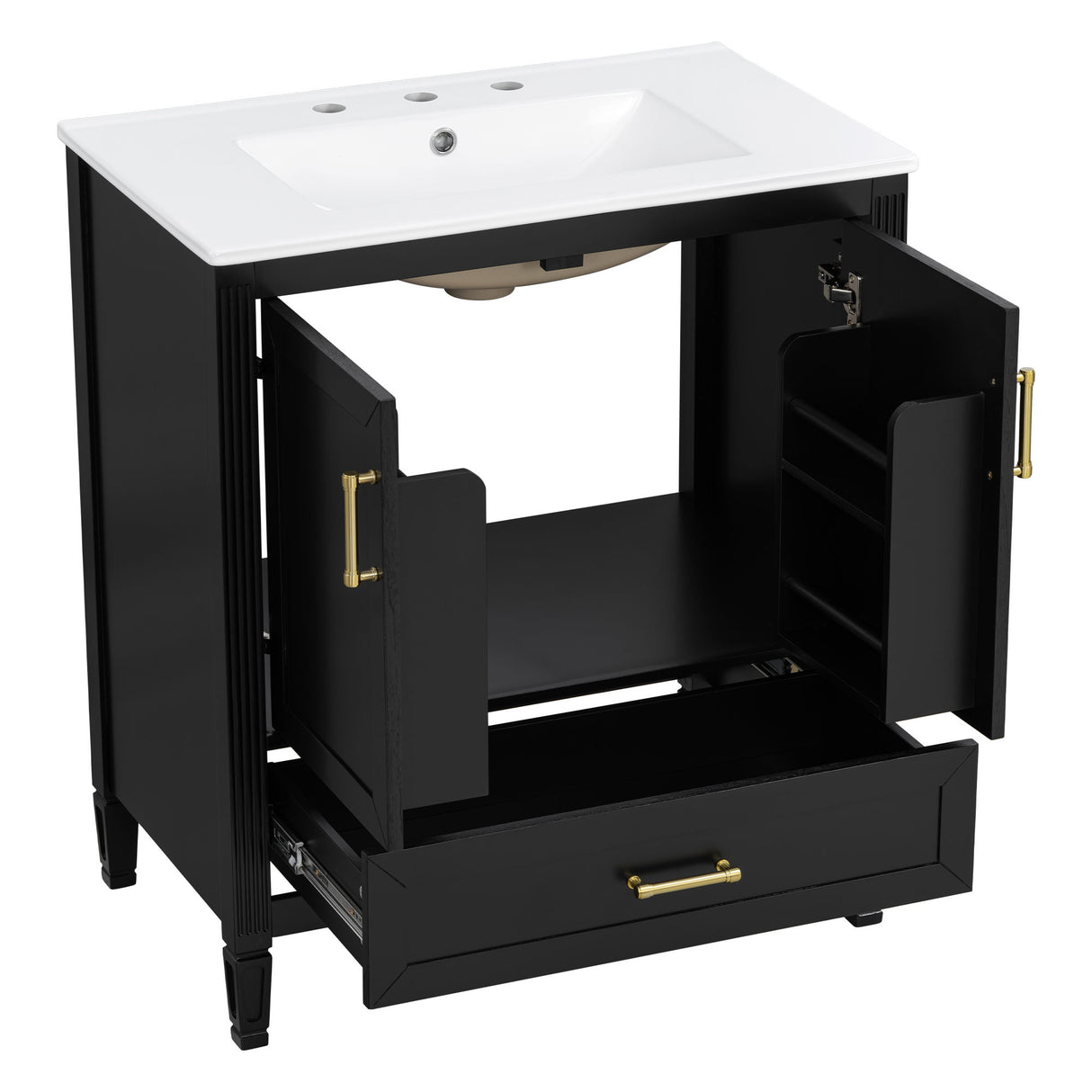 Elegant Fluted Bathroom Vanity With Sink, Soft Close Doors & Drawer