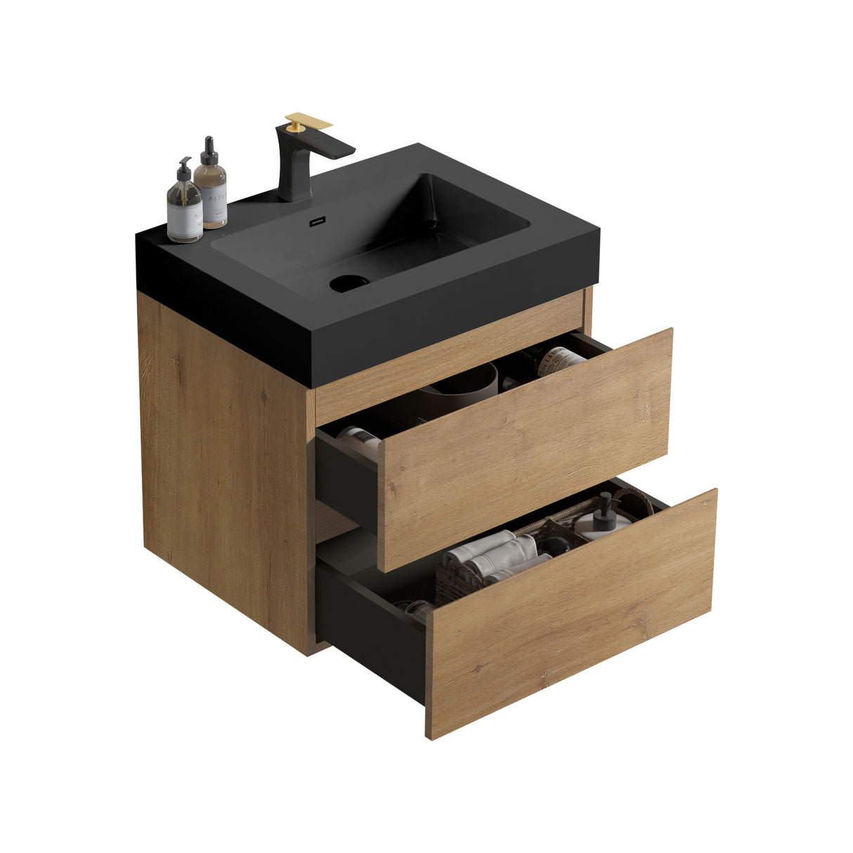 Alice - Natural Oak Bathroom Vanity With Sink, Large Storage Wall Mounted Floating Bathroom Vanity For Modern Bathroom, One-Piece Sink Basin Without Drain