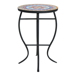 Outdoor Round Side Table With Mosaic Style Top And Curved Iron Legs