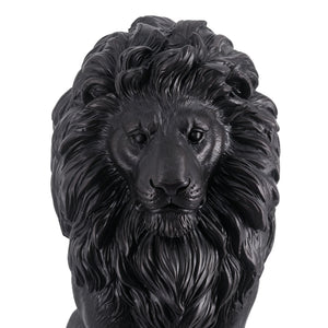 Elegant Sitting Lion Statue with Matte Black Finish - 20.67 Inches