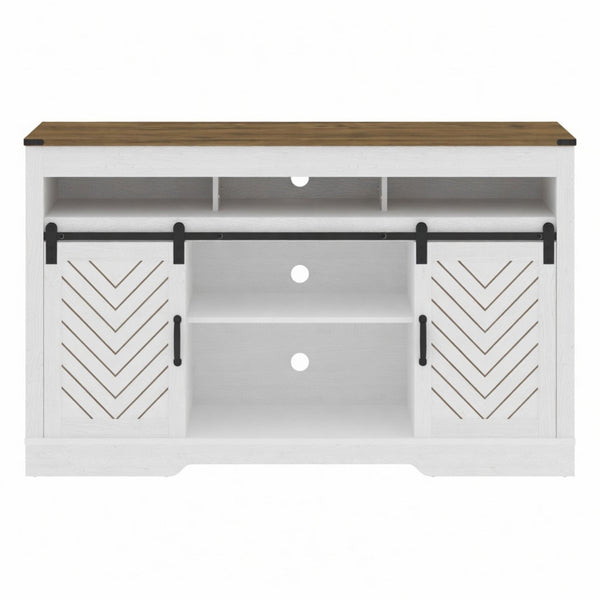 TV Stand With Sliding Barn Doors And Adjustable Storage - White / Oak