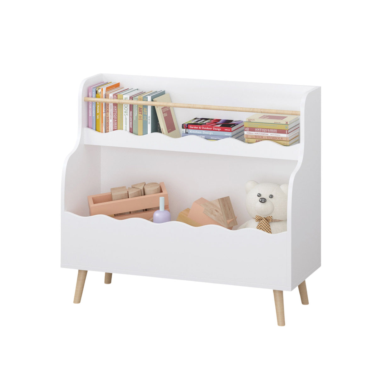 Kids Bookcase, Children Book Organizer Toy Storage Cabinet - White
