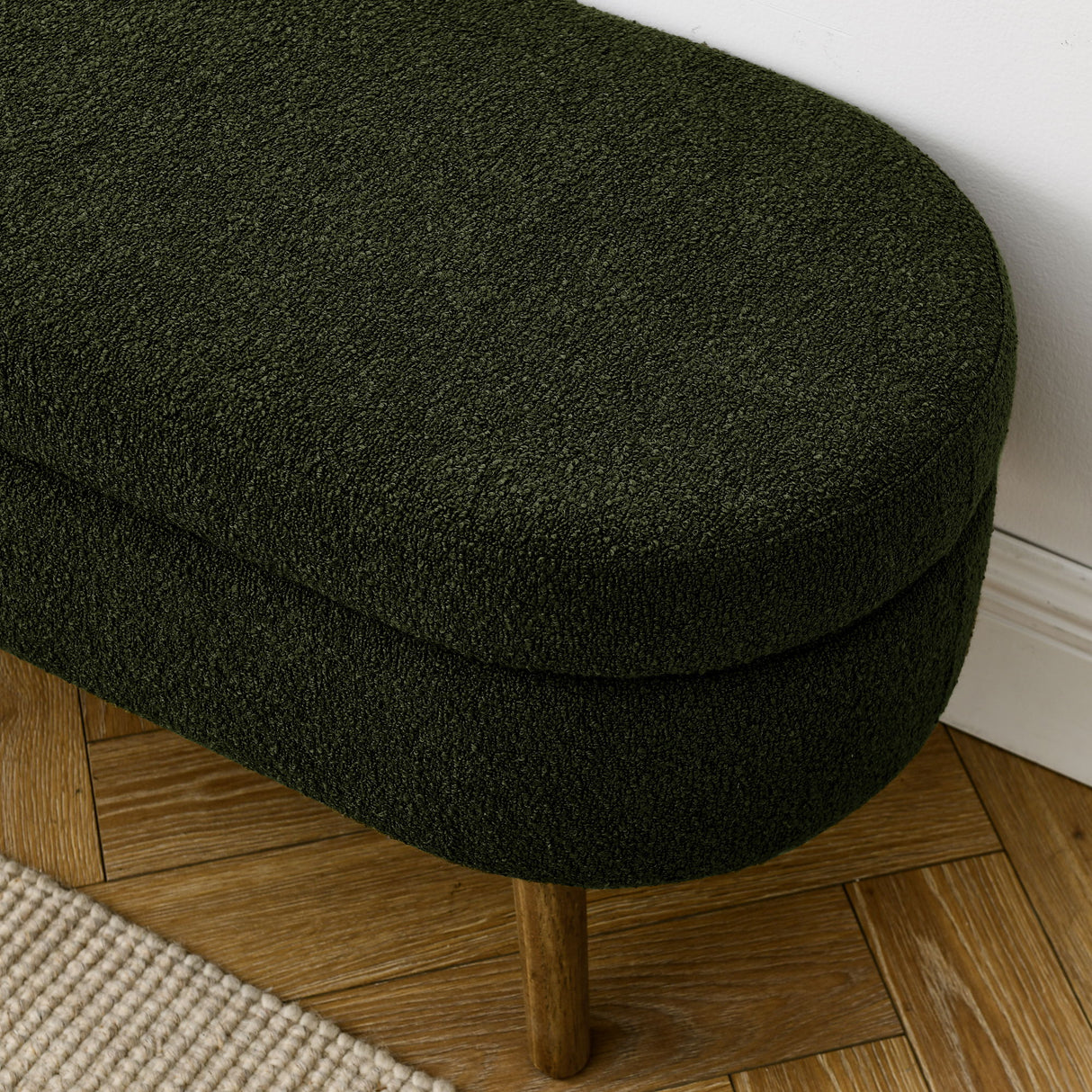 Ottoman Oval Storage Bench With Rubber Wood Legs