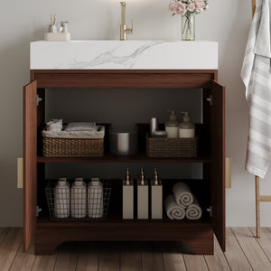 30" Freestanding Sintered Stone Countertop Bathroom Vanity with Ceramic Sink