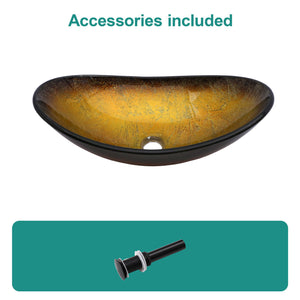 Vessel Sink With Pop Up Drain, Boat Shape Above Counter Bathroom Sink - Gold