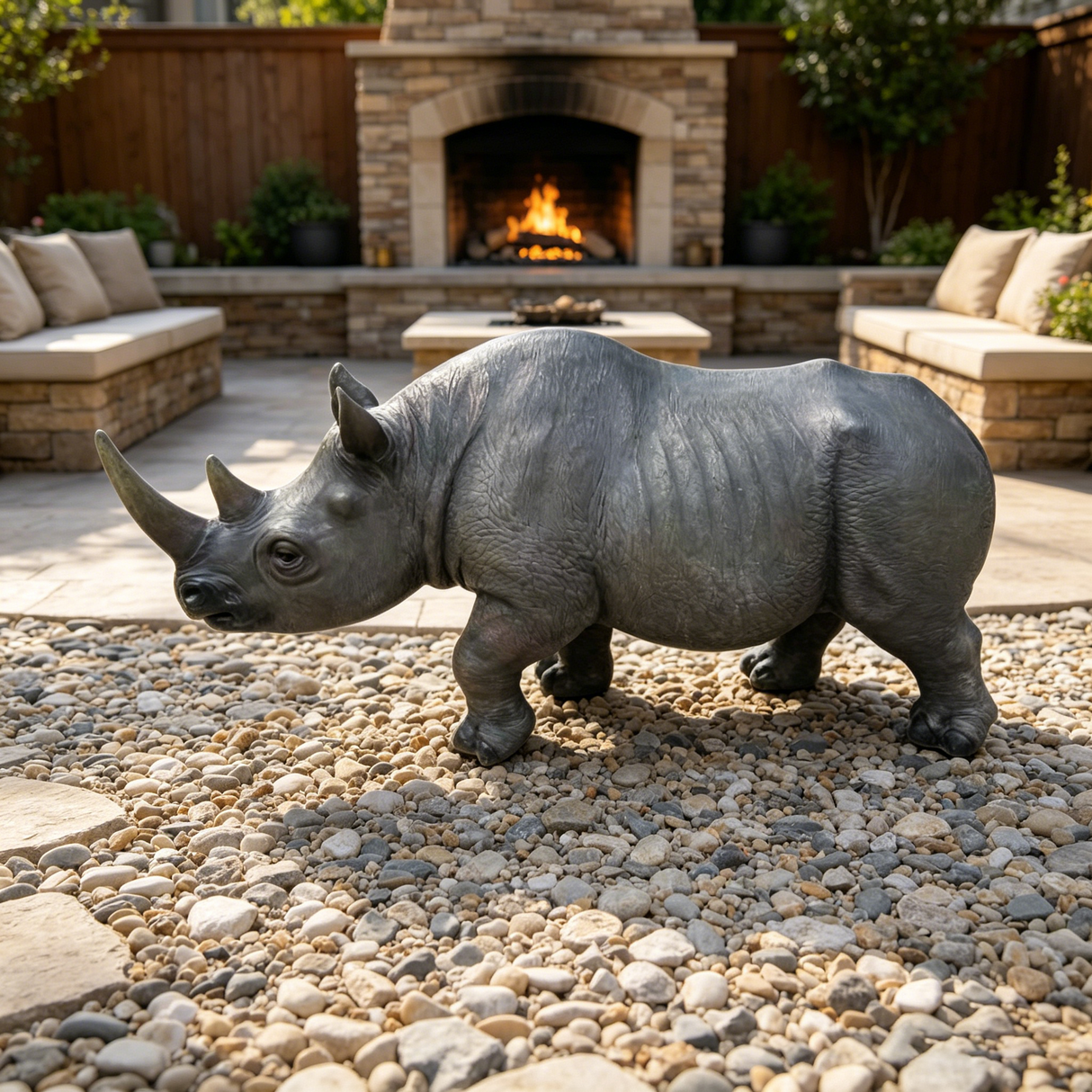 27.5" Large Realistic Rhinoceros Garden Statue
