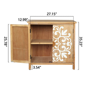 Rustic Wooden Accent Cabinet with Floral Carved Doors