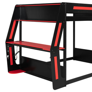 Full-Size Gaming Bunk Bed with Side-Mounted Oversized RGB Desk