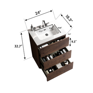 TIA 24-Inch Walnut Bathroom Vanity with Ceramic Sink, Walnut