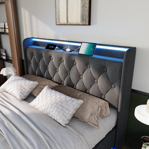 Upholstered Bed, 360 Surround LED Function, Remote Control, Hydraulic Storage Bed With USB, Type-C Charging (Without Mattress)