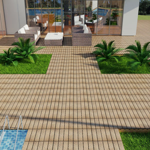 Patio Deck Tiles, Interlocking Diy Flooring For Indoor / Outdoor Use (Set of 22) - Teak