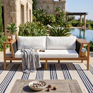Teak Finish Acacia Wood Outdoor Daybed Sofa Set