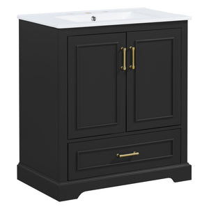 Bathroom Vanity With Sink, 1 Divided Drawer And 2 Soft Close Doors With Double Shelf