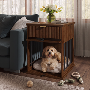 Dog Crate End Table with Charging Station and Storage