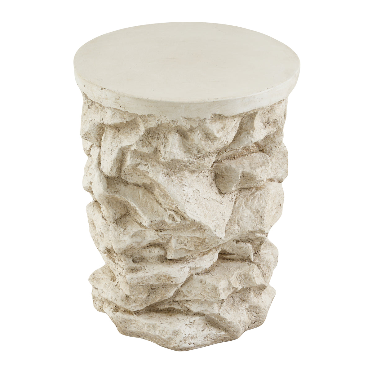 Beige Round Faux Stacked Stone MGO Side Table