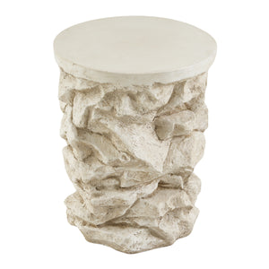Beige Round Faux Stacked Stone MGO Side Table