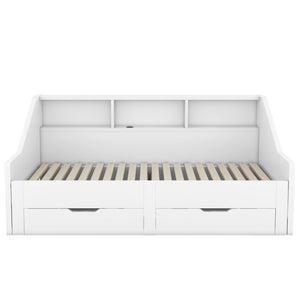 Daybed Frame With Storage Bookcases, 2 Drawers, Charging Station