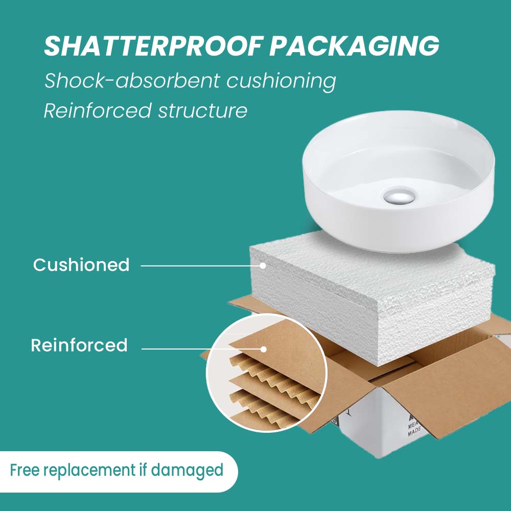 Integrated White Ceramic Basin, 15.56-Inch Round, Gloss Finish