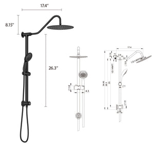 Shower System With 5 Function Rain Hand Shower And Slide Bar Combo