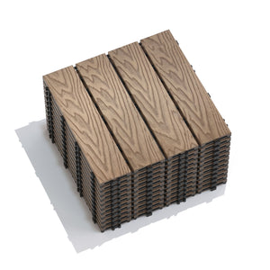 Patio Deck Tiles, Interlocking Diy Flooring For Indoor / Outdoor Use (Set of 22) - Teak