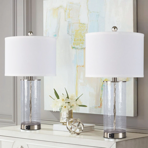 Modern Nickel Glass and Metal Table Lamp Set of 2 with USB, 23.25-Inch